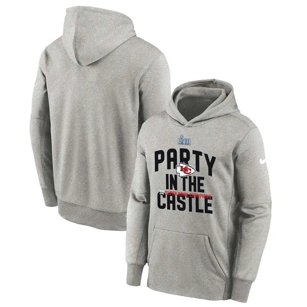 Youth Nike Heather Gray Kansas City Chiefs Super Bowl LVII Champions Parade Pullover Hoodie Size: Large