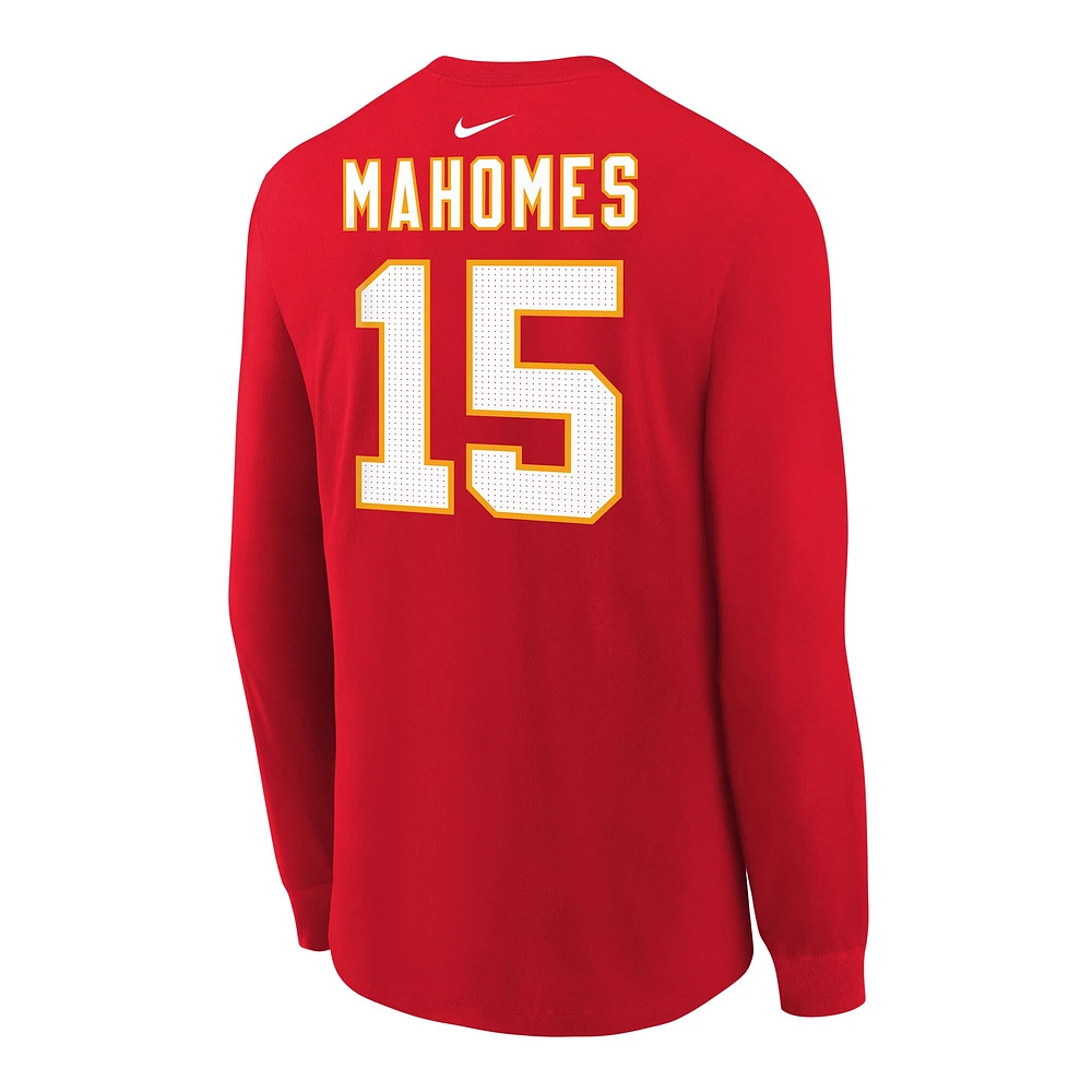 T-shirt à manches longues Nike Patrick Mahomes rouge Kansas City Chiefs avec nom et numéro du joueur