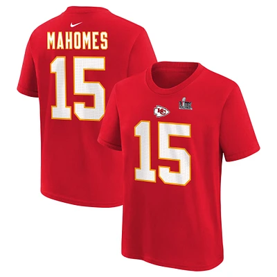 Youth Nike Patrick Mahomes Red Kansas City Chiefs Super Bowl LIX Name & Number T-Shirt