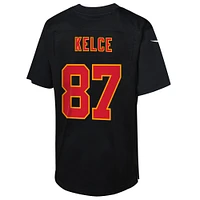 Youth  Nike Travis Kelce Carbon Black Kansas City Chiefs Super Bowl LIX Patch Fashion Game Jersey