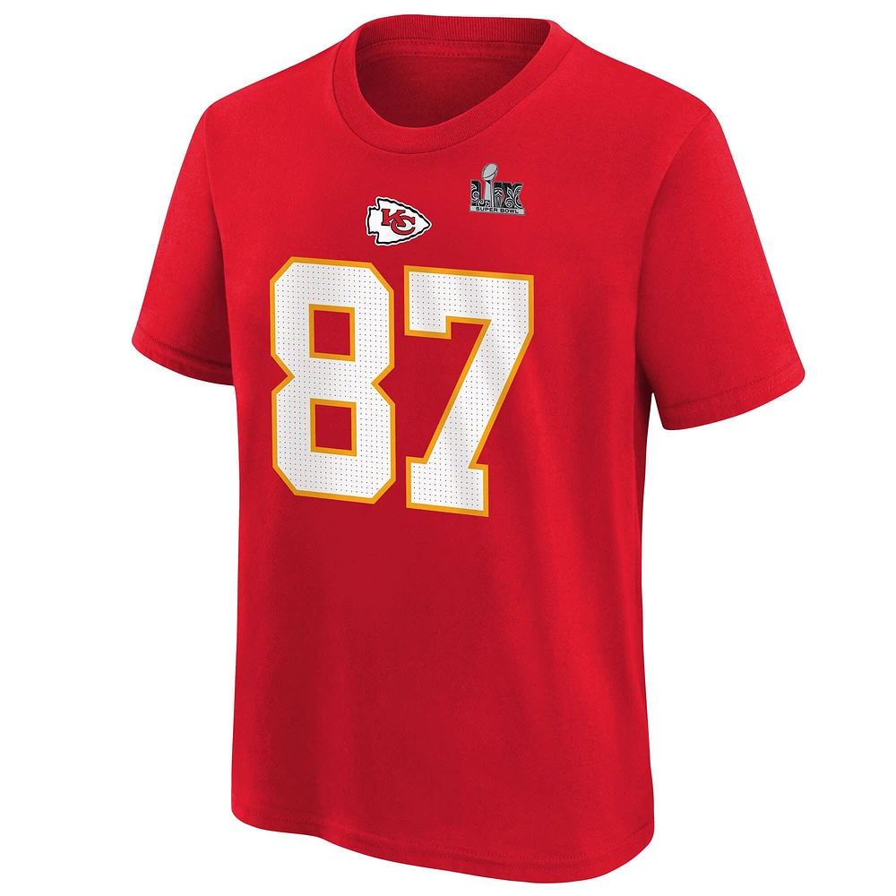 Youth Nike Travis Kelce Red Kansas City Chiefs Super Bowl LIX Player Name & Number T-Shirt