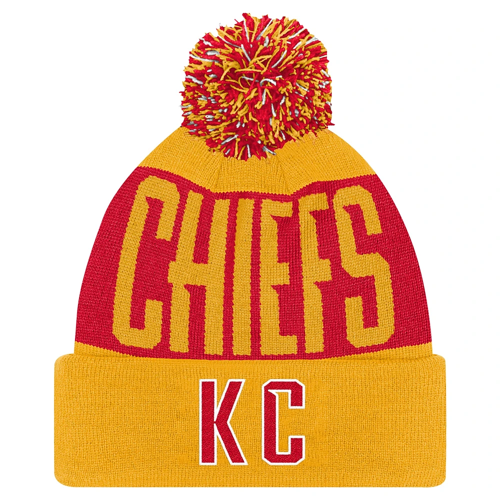 Youth Red/Gold Kansas City Chiefs Bevel Cuffed Knit Hat with Pom