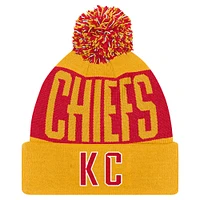 Youth Red/Gold Kansas City Chiefs Bevel Cuffed Knit Hat with Pom