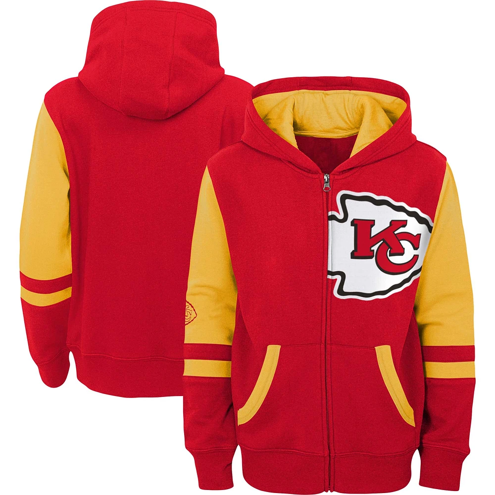 Chandail à capuchon glissière pleine longueur blocs de couleurs Kansas City Chiefs rouge pour jeune