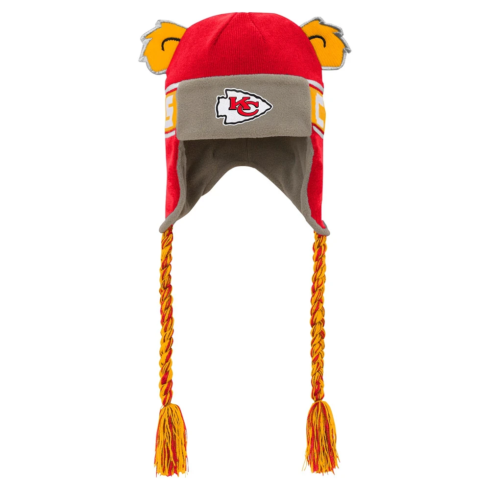 Bonnet en tricot rouge pour jeunes Kansas City Chiefs avec oreilles de soldat et inscription Wordmark