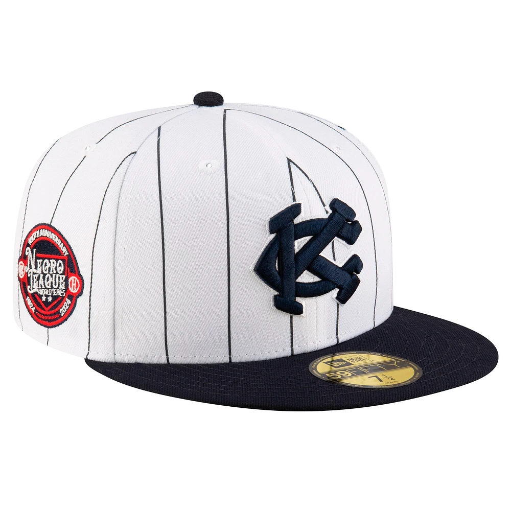 Casquette ajustée 59FIFTY New Era pour hommes, blanc/bleu marine, Kansas City Monarchs 2024 Turn Back The Clock