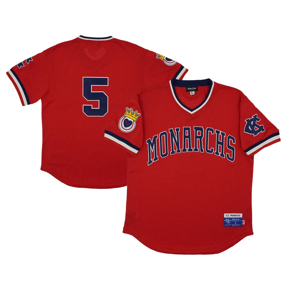 Men's Rings & Crwns #5 Red Kansas City Monarchs Mesh Replica V-Neck Jersey