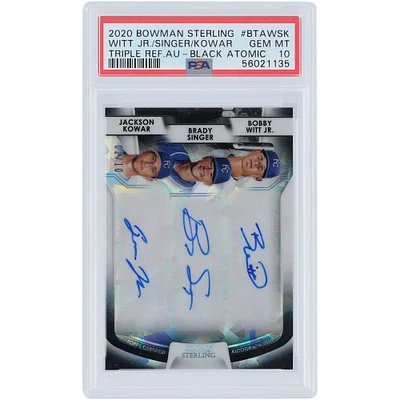 Bobby Witt Jr., Brady Singer and Jackson Kowar Kansas City Royals Autographed 2020 Bowman Sterling Triple Auto Black Atomic #BTA-WSK #2/10 PSA Authenticated 10 Card