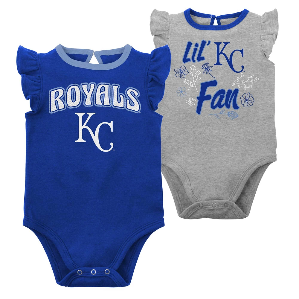 Lot de deux bodys Little Fan Royal/Heather Grey des Royals Kansas City pour nouveau-nés et nourrissons