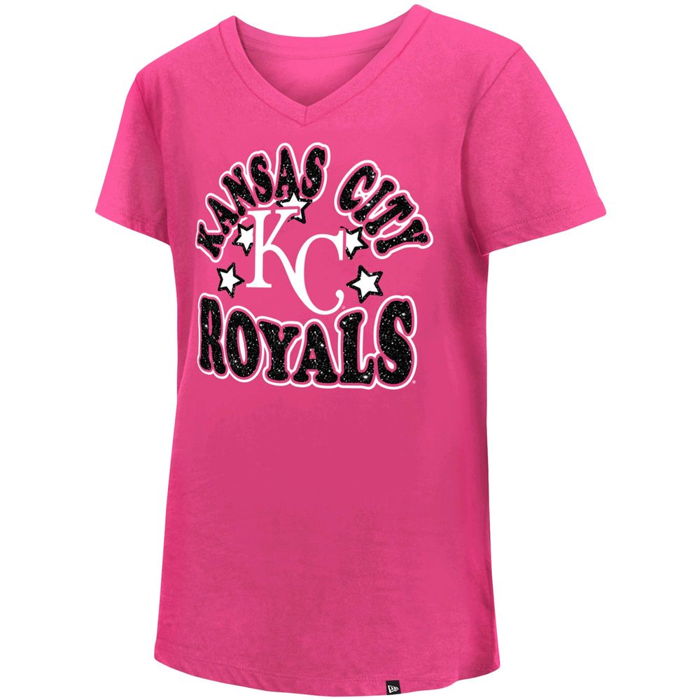 Girls Youth New Era Pink Kansas City Royals Jersey Stars V-Neck T-Shirt