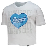Girls Youth New Era White Kansas City Royals Flip Sequin Heart Crop Top