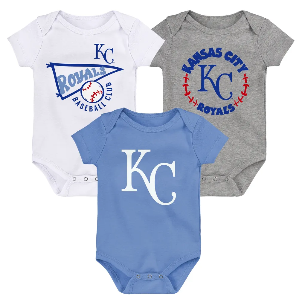 Infant Light Blue/White/Heather Gray Kansas City Royals Biggest Little Fan 3-Pack Bodysuit Set