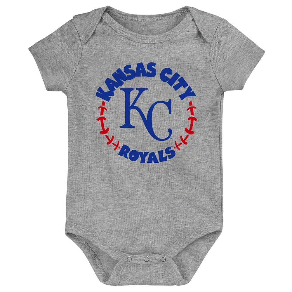 Infant Light Blue/White/Heather Gray Kansas City Royals Biggest Little Fan 3-Pack Bodysuit Set