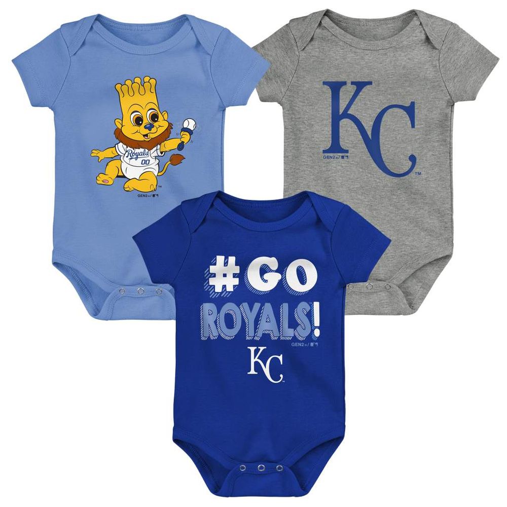 Infant Royal/Light Blue/Gray Kansas City Royals Born To Win 3-Pack Bodysuit Set