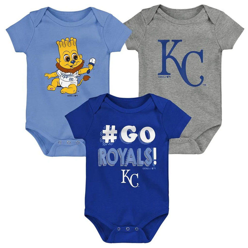 Infant Royal/Light Blue/Gray Kansas City Royals Born To Win 3-Pack Bodysuit Set