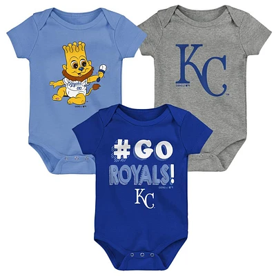 Infant Royal/Light Blue/Gray Kansas City Royals Born To Win 3-Pack Bodysuit Set
