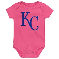 Ensemble de 3 bodys pour bébé, bleu royal/bleu clair/rose, Kansas City Royals Baseball