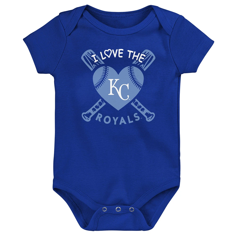 Ensemble de 3 bodys pour bébé, bleu royal/bleu clair/rose, Kansas City Royals Baseball