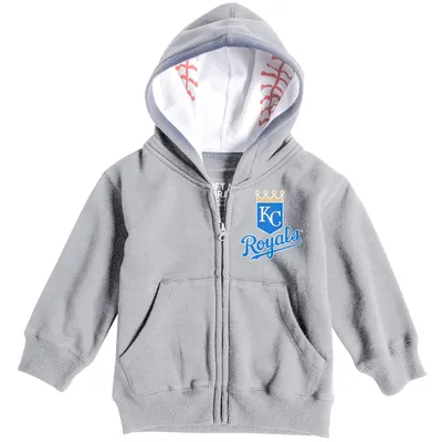 Infant Soft as a Grape Heathered Gray Kansas City Royals Baseball Print Full-Zip Hoodie