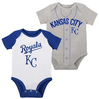 Infant White/Heather Gray Kansas City Royals Two-Pack Little Slugger Bodysuit Set