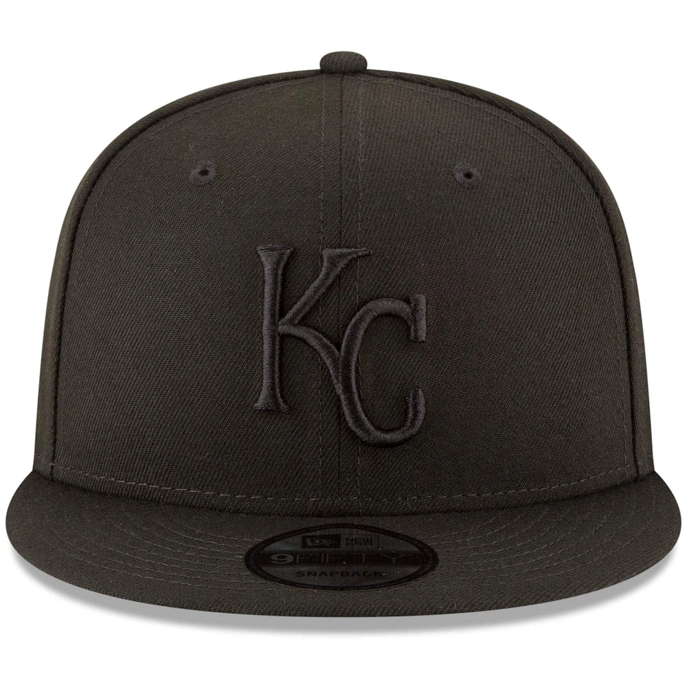 Kansas City Royals New Era Black on Black 9FIFTY Team Snapback Adjustable Hat - Black