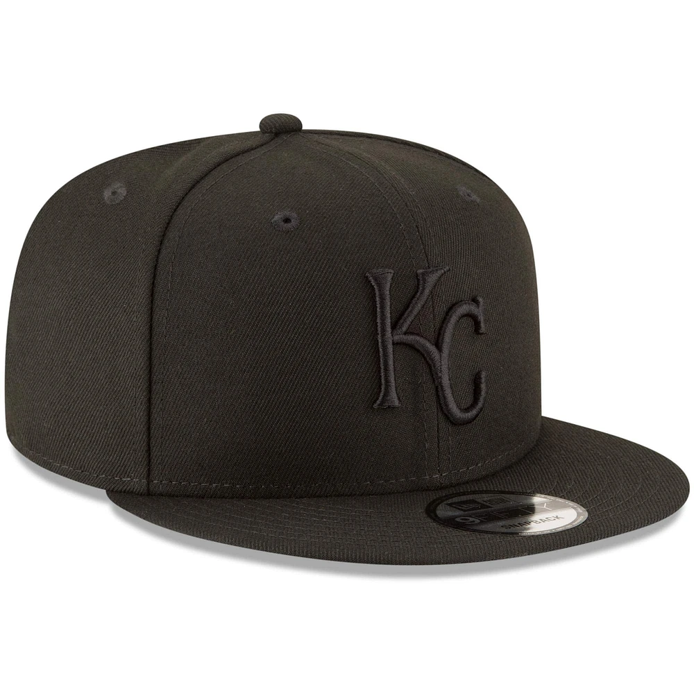 Kansas City Royals New Era Black on Black 9FIFTY Team Snapback Adjustable Hat - Black