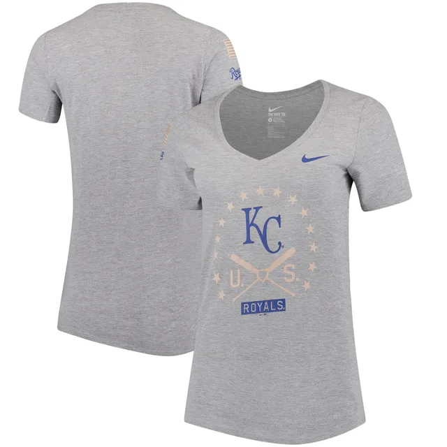 Kansas City Royals Fanatics Branded Women's Old Time Favorite V-Neck T-Shirt  - Heathered Royal