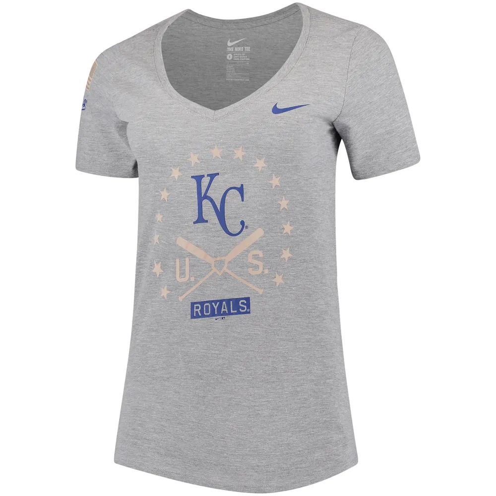 Nike Kansas City Royals Nike Women's Armed Forces Tri-Blend V-Neck T-Shirt  - Heather Gray