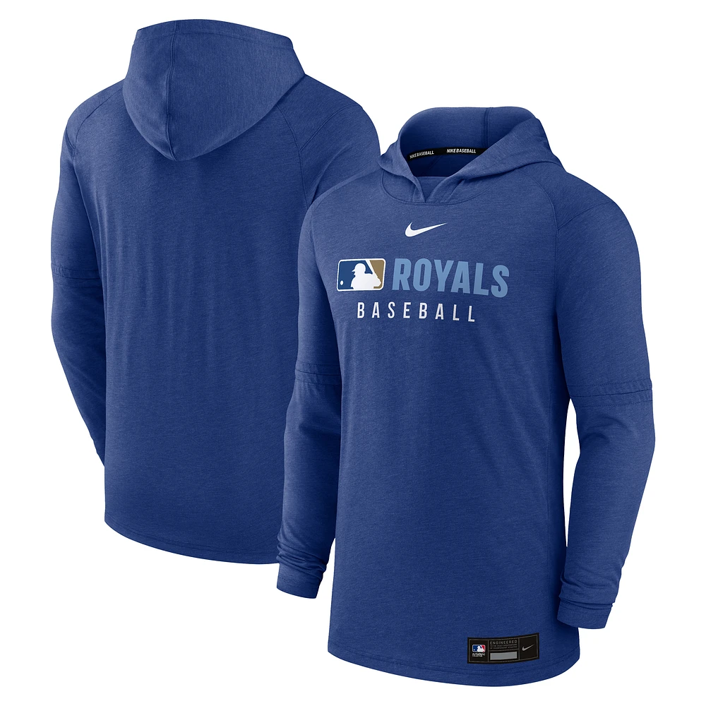 Men's Nike  Heather Royal Kansas City Royals Authentic Collection Tri-Blend Performance Pullover Hoodie