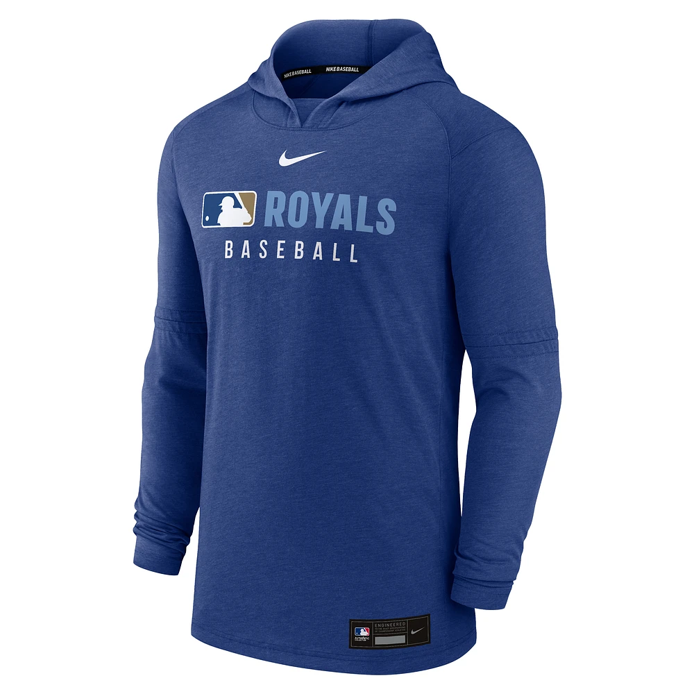 Men's Nike  Heather Royal Kansas City Royals Authentic Collection Tri-Blend Performance Pullover Hoodie