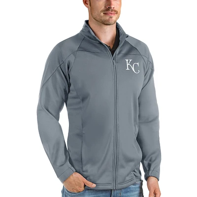 Men's Antigua Gray Kansas City Royals Links Full-Zip Golf Jacket