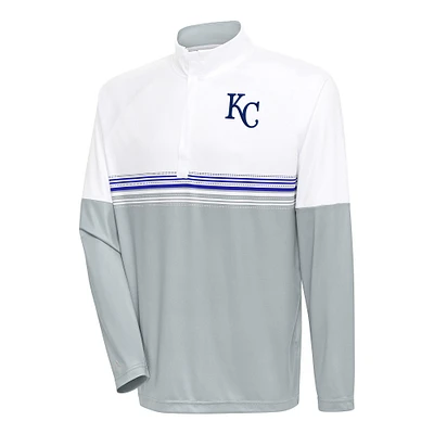 Men's Antigua White/Royal Kansas City Royals Bender Quarter-Zip Pullover Top