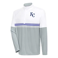 Men's Antigua White/Royal Kansas City Royals Bender Quarter-Zip Pullover Top