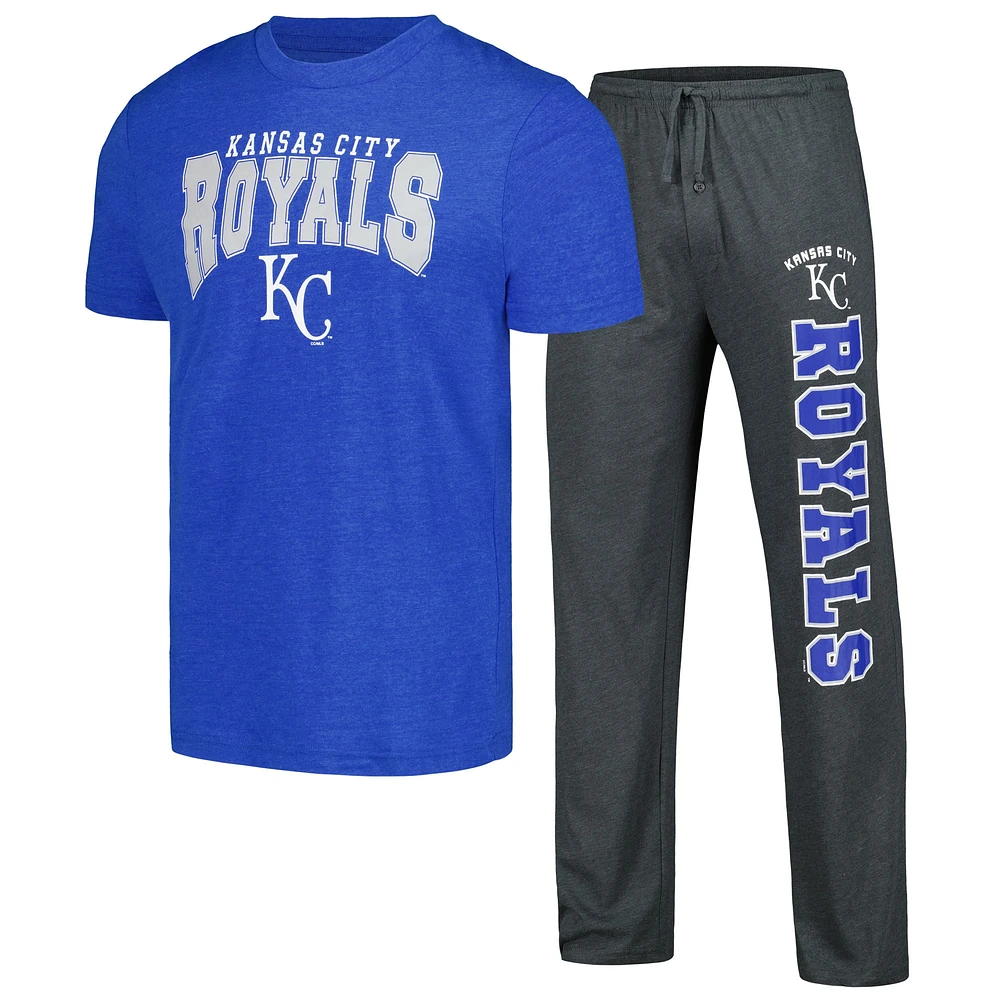 Ensemble de nuit pour hommes Concepts Sport Charcoal/Royal Kansas City Royals Meter T-shirt et pantalon