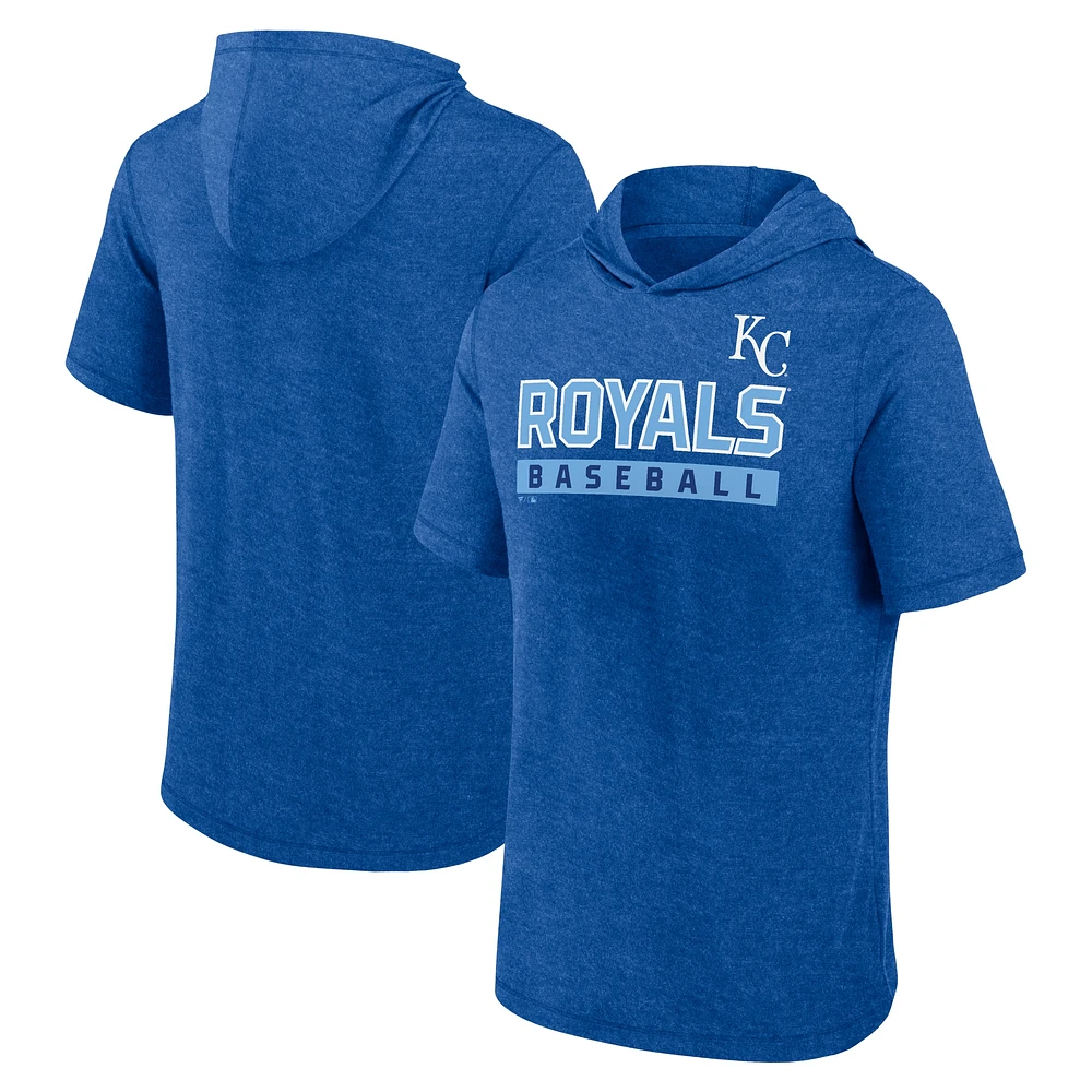 Sweat à capuche manches courtes Fanatics Heather Royal Kansas City Royals Push pour hommes