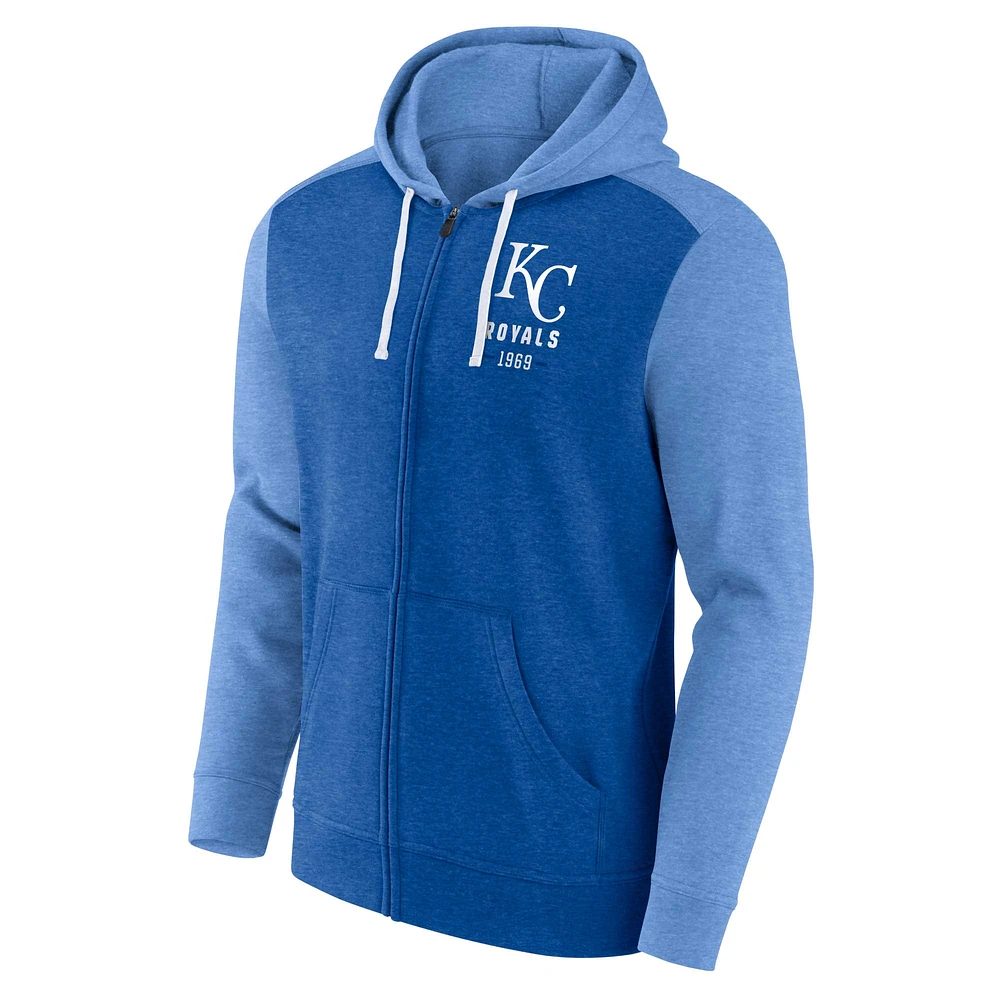 Men's Fanatics Heathered Royal/Heathered Light Blue Kansas City Royals Blown Away Full-Zip Hoodie