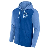 Men's Fanatics Heathered Royal/Heathered Light Blue Kansas City Royals Blown Away Full-Zip Hoodie