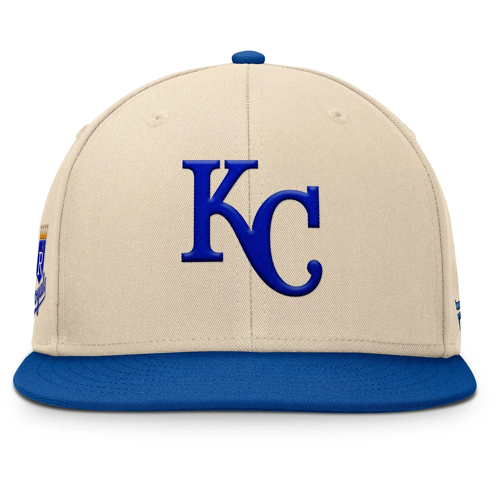 Men's Fanatics Natural/Royal Kansas City Royals Cooperstown Collection Bounder Snapback Hat