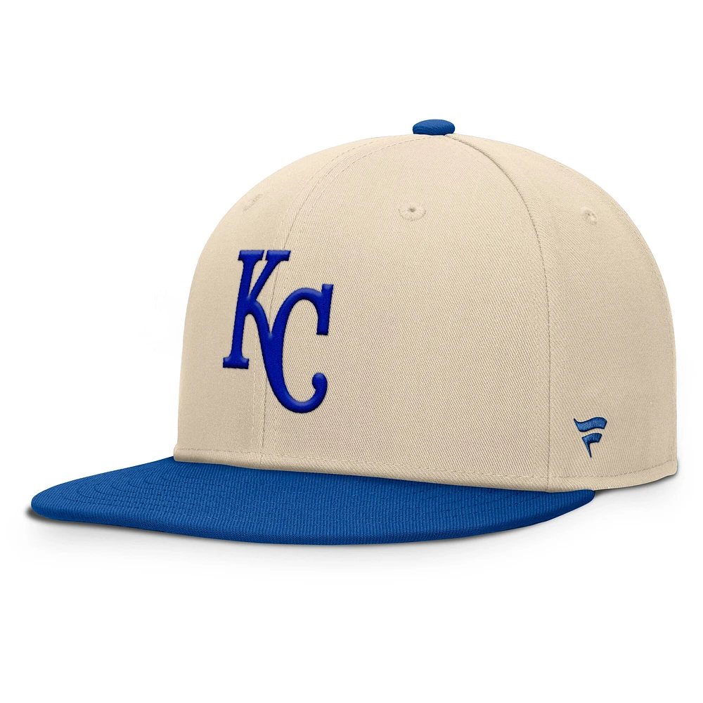 Men's Fanatics Natural/Royal Kansas City Royals Cooperstown Collection Bounder Snapback Hat