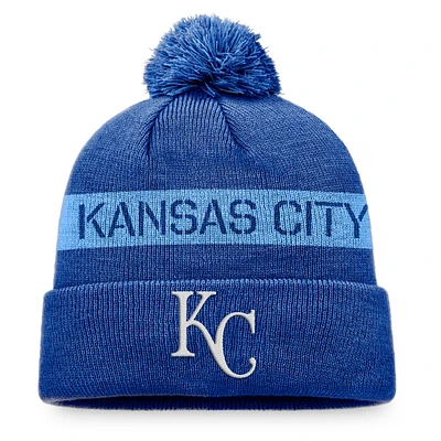 Bonnet en tricot à revers avec logo Fanatics Royal/Bleu clair de la Ligue des Royals de Kansas City pour hommes avec pompon