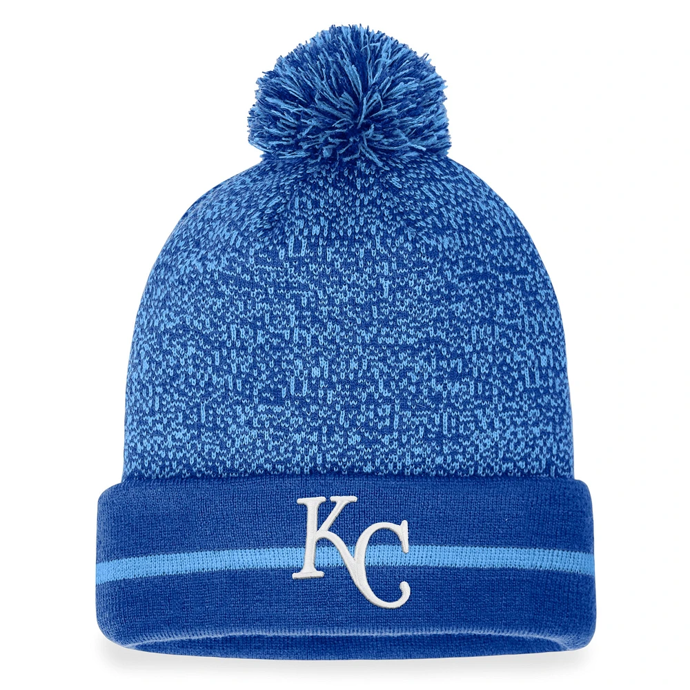 Bonnet en tricot à revers Space-Dye Fanatics Royal/Bleu clair Kansas City Royals pour hommes avec pompon