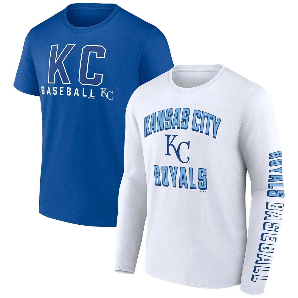 Ensemble de deux t-shirts combo Fanatics Royal/White Kansas City Royals pour hommes