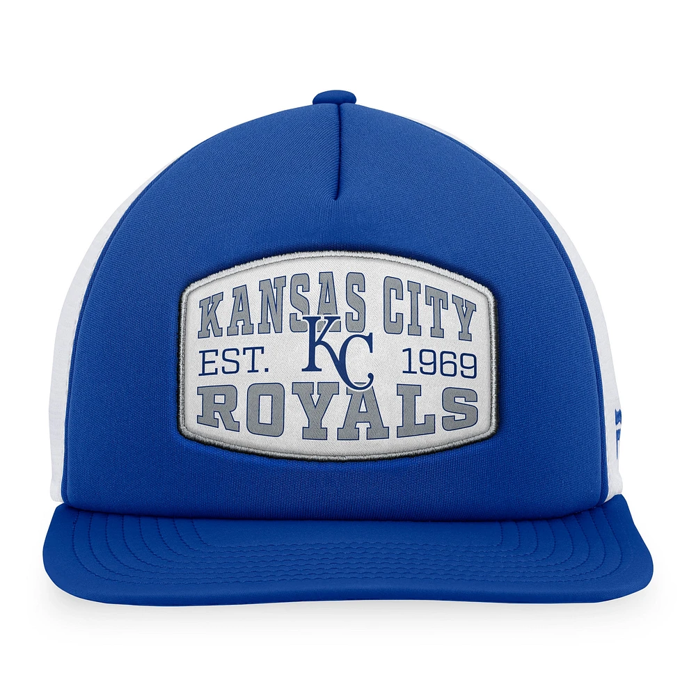 Casquette de camionneur Snapback en mousse avec patch sur le devant en mousse Fanatics Royal Kansas City Royals pour hommes