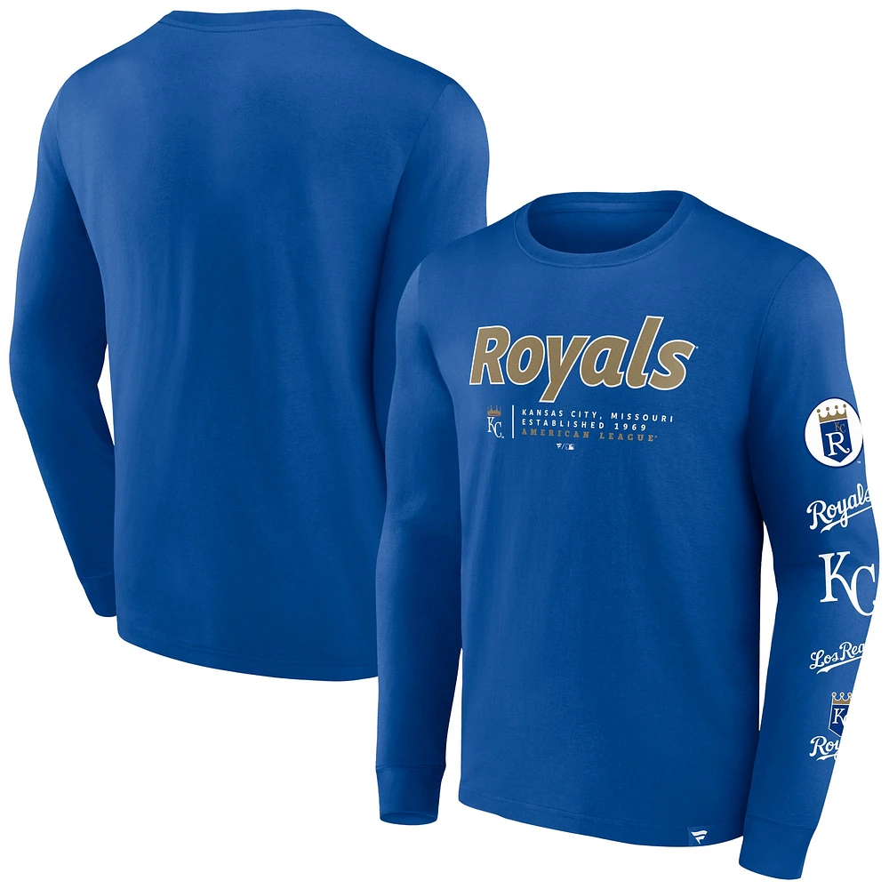 T-shirt à manches longues Fanatics Royal Kansas City Royals Strike the Goal pour hommes