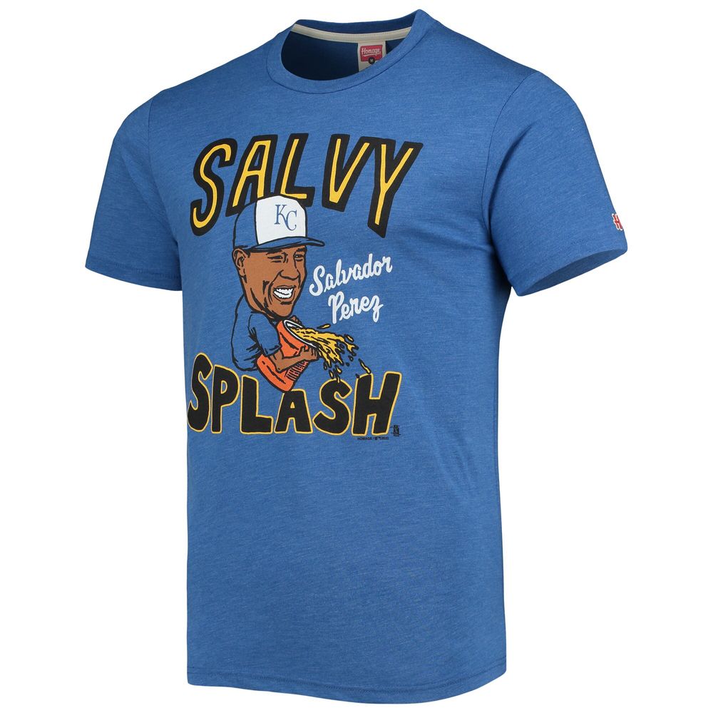 Men's Homage Salvador Perez Royal Kansas City Royals Caricature Tri-Blend T-Shirt