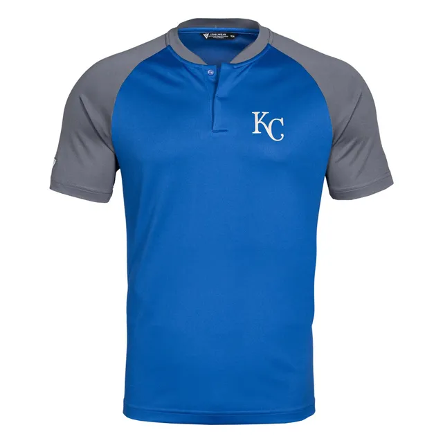 Men's Stitches Royal Kansas City Royals Button-Down Raglan Replica Jersey
