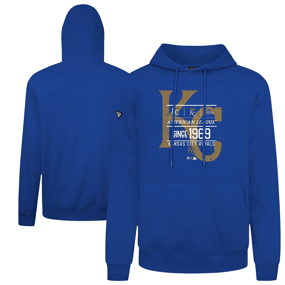Men's Levelwear  Royal Kansas City Royals Cooperstown Collection Distressed Podium Acumen Pullover Hoodie