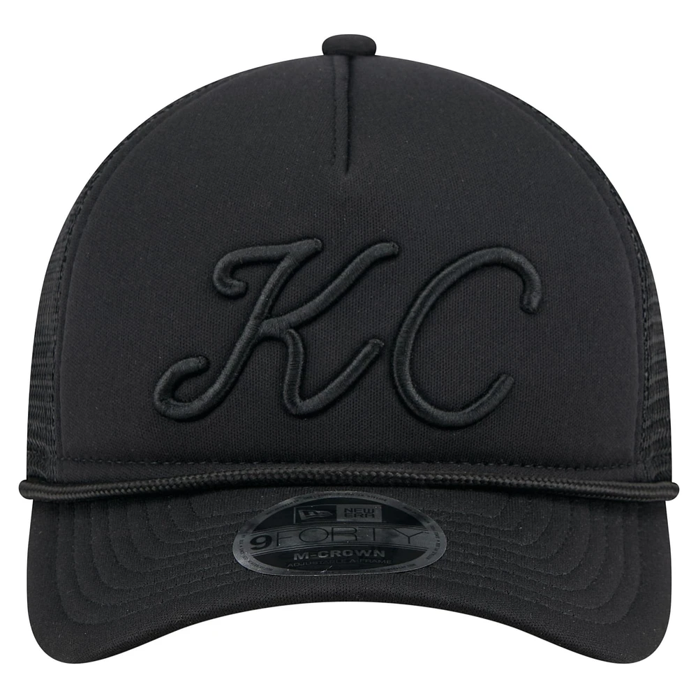 Men's New Era Black Kansas City Royals City Initial 9FORTY A-Frame M-Crown Adjustable Trucker Hat