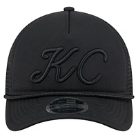 Men's New Era Black Kansas City Royals City Initial 9FORTY A-Frame M-Crown Adjustable Trucker Hat