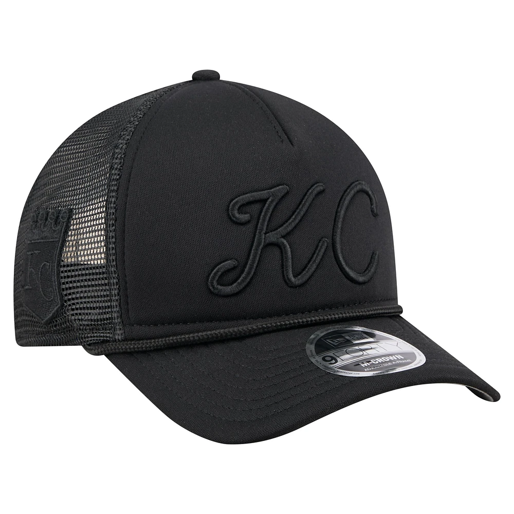 Men's New Era Black Kansas City Royals City Initial 9FORTY A-Frame M-Crown Adjustable Trucker Hat